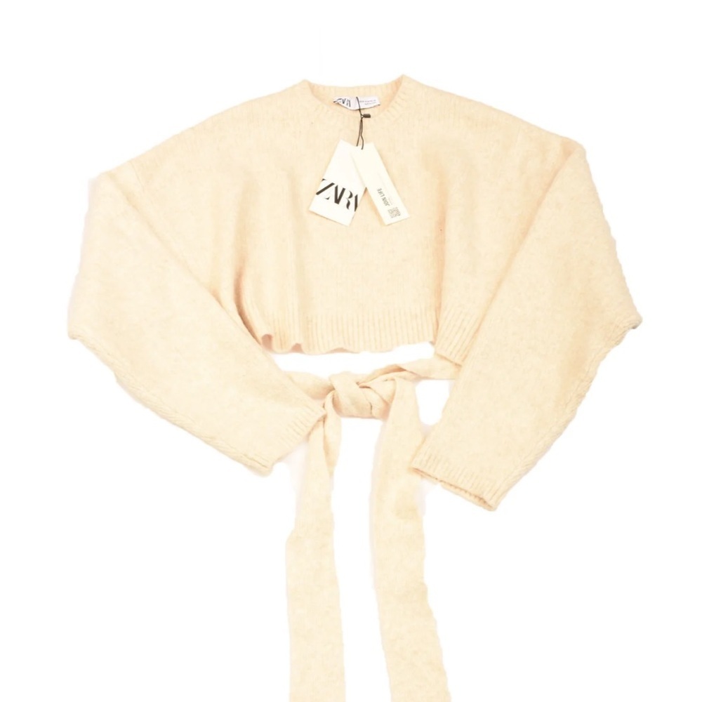 Zara Crop Long Sleeve Open Tie Back Sweater